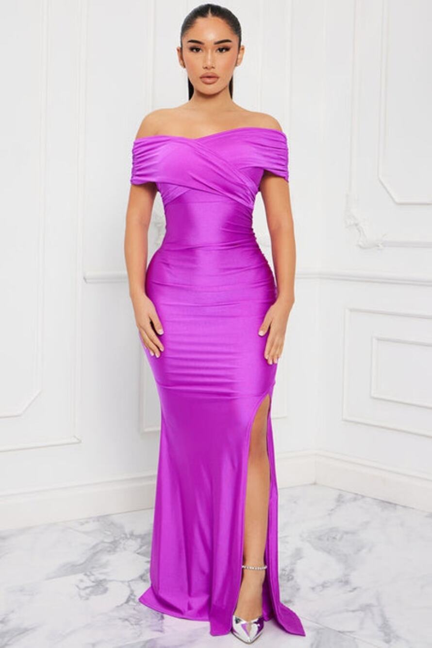 Fashion Nova Ignore The Romance Off Shoulder Maxi Dress Size Large NWT Purple